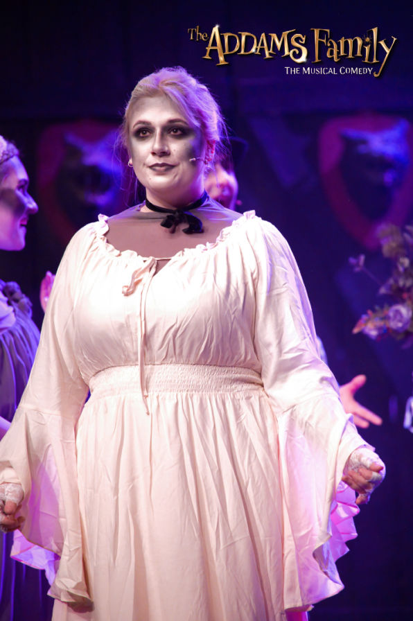 Female actress playing an ancestor form The Addams family the musical 